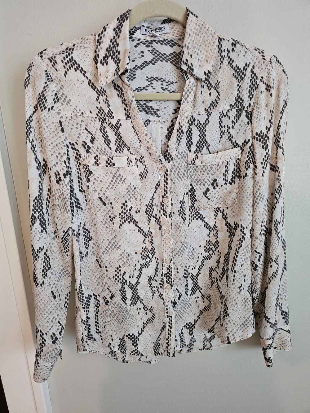 Express Women's Snake Print Button-Up Blouse in Pink and Gray Size XS
